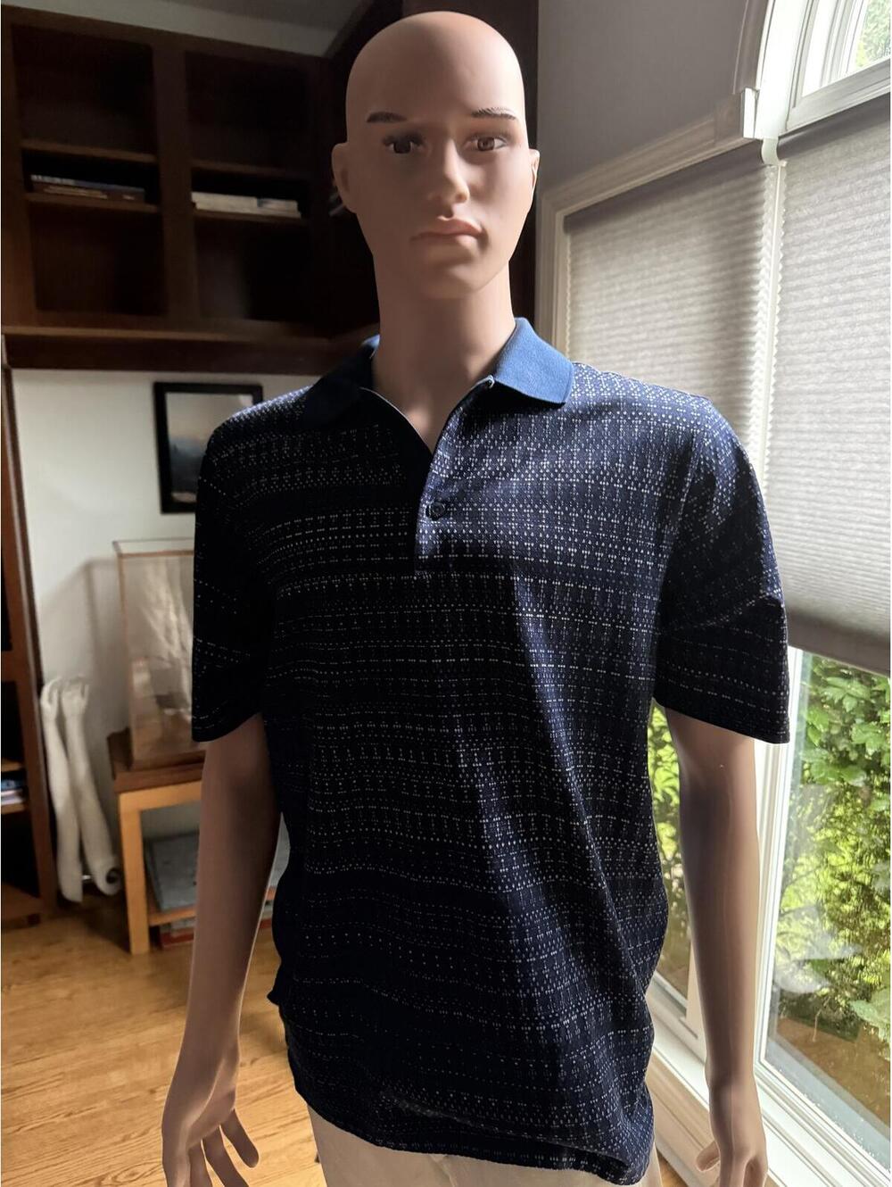 Bugatchi Uomo Mens Polo Shirt Medium Blue Geometric Print Short Sleeve